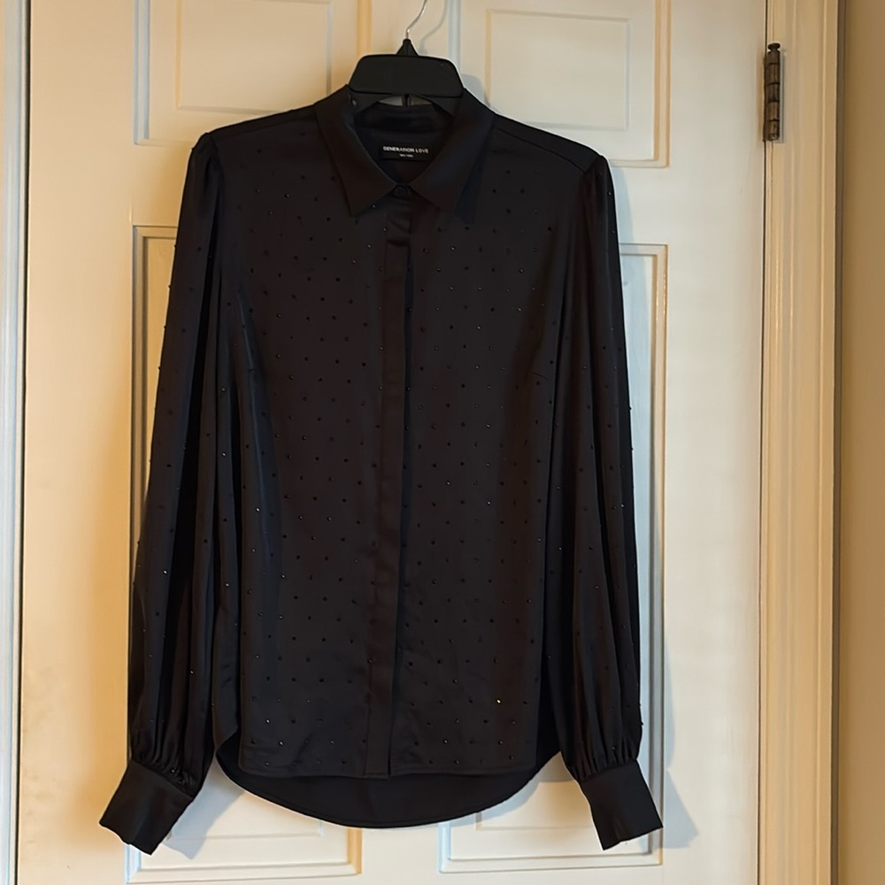 EUC Generation Love black rhinestone button up blouse Size S